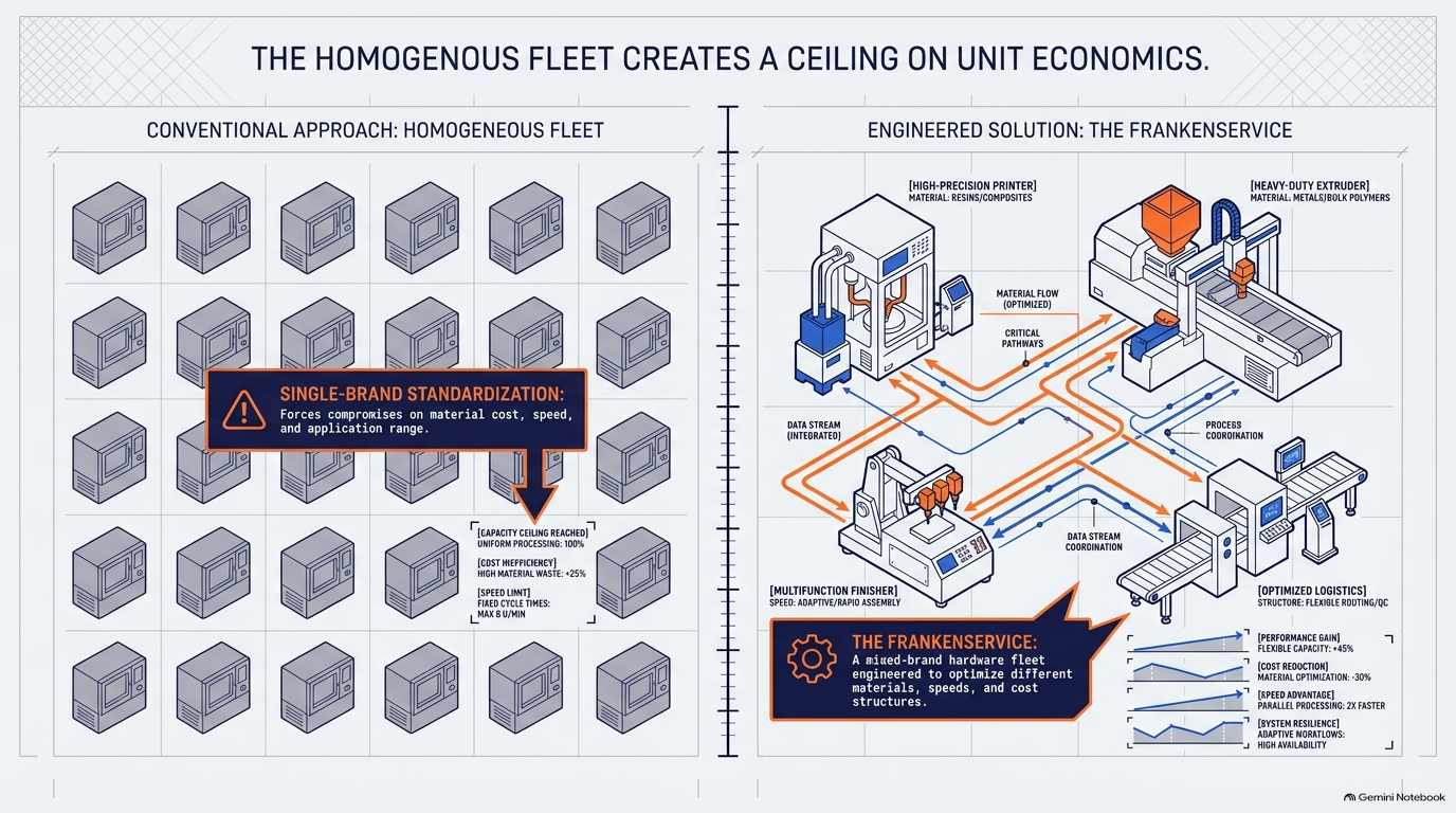 The Frankenservice: A Blueprint for Mixed-Vendor 3D Printing Farms