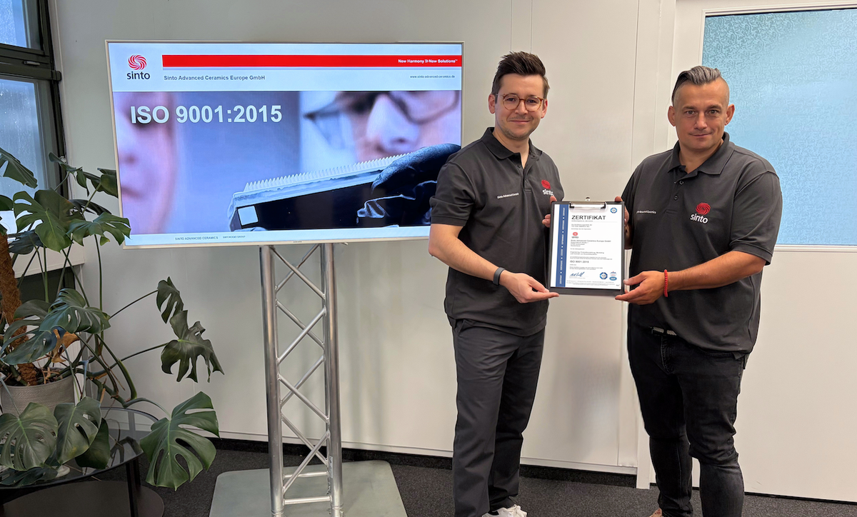 Sinto Earns ISO 9001 Certification for Technical Ceramic 3D Printing